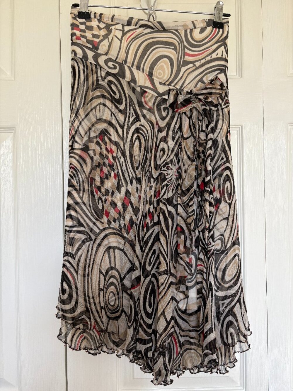 Ambiente Silk Hand-Beaded Mod Optical Print Midi Skirt - Size 10